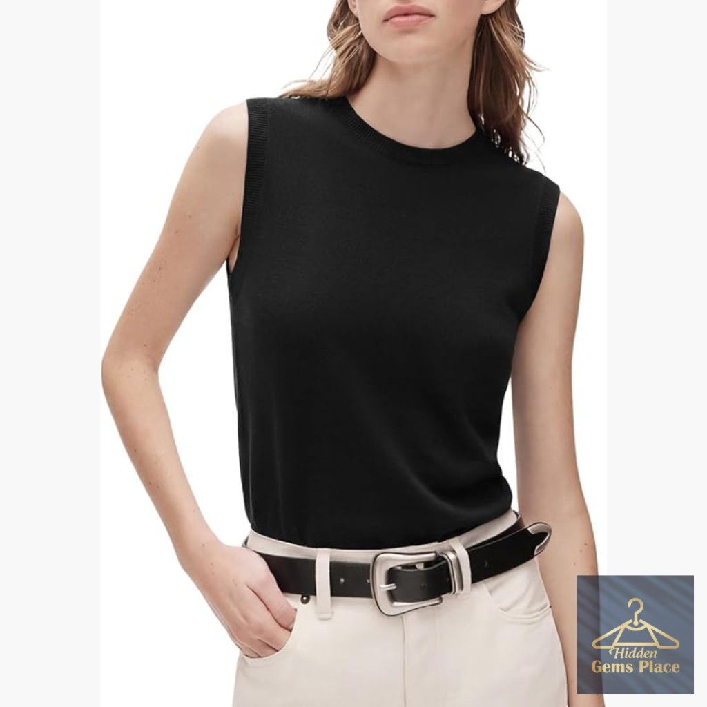 Silk Cashmere Blend Sleeveless Sweater Vest Crew Neck Pullover Top